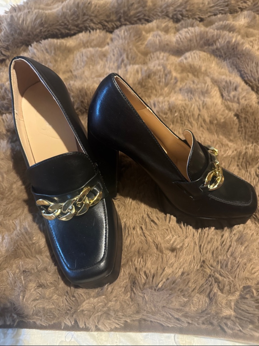 Chain-Detail Black Platform Heels